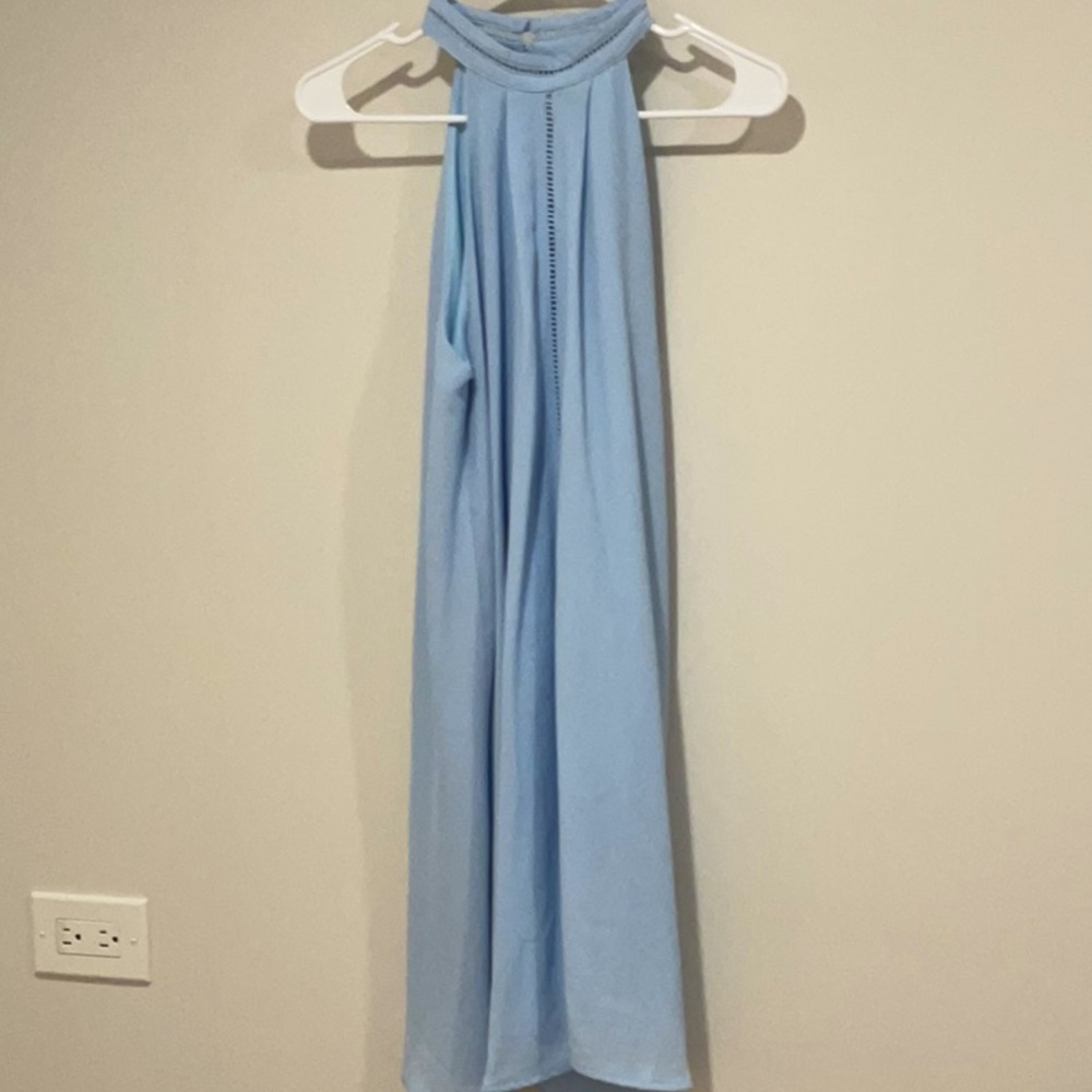 Light Blue High-Neck Straight Dress
